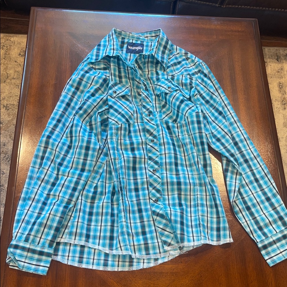Wrangler Teal and White Plaid Shirt